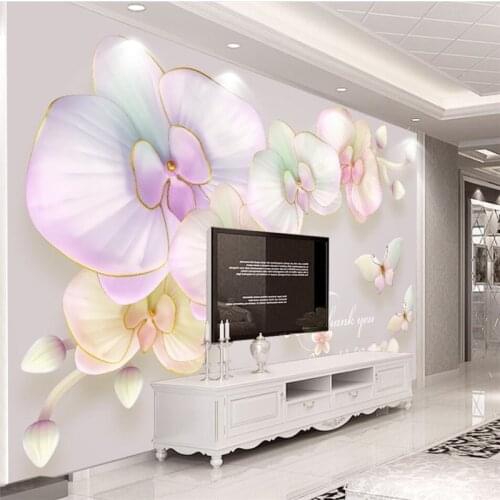Wellyu Fresh 3D stereo relief flush orchid simple European TV backdrop custom large fresco green wallpaper papel de parede