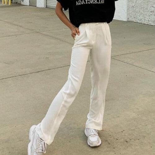 Women Streetwear Casual Solid White High Waist Long Pants 2021 Wide Leg Spring Fall Female High Waist Fashion Vintage Trousers