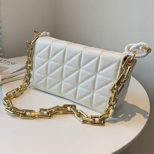 Women Thick Chain Small Crossbody Bags Quilted PU Leather Handbags Female Diamond Tote Shoulder Bags Trending Flap Messenger Bag