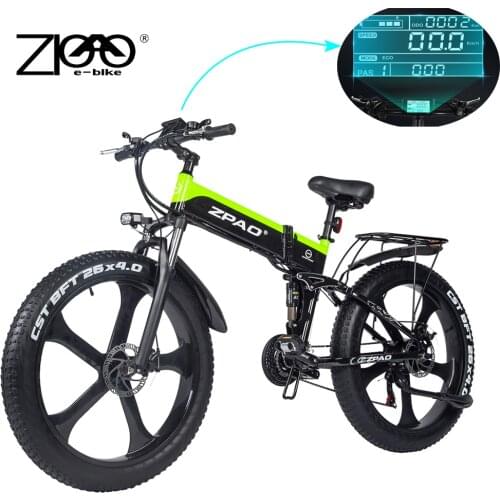 ZPAO 26 Inch Fat Bike 1000W Folding Electric Bicycle 21 Speed Mountain Bike Top Brand Battery LCD Display With USB
