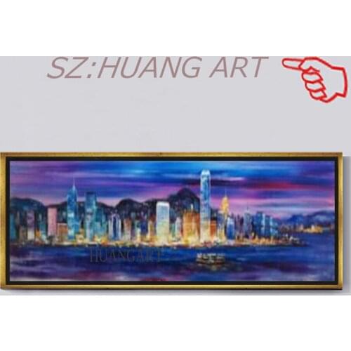 100% Hand Painted Abstract Oil Painting Hong Kong seascape On Canvas Wall Art Picture Living Room Home Decoration