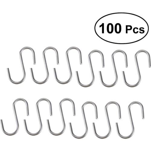 100 Pcs Heavy Duty Stainless Steel S Shaped Hooks Kitchen Spoon Pan Pot Utensils Hangers Clasp Over The Door Closet Clothes Rack