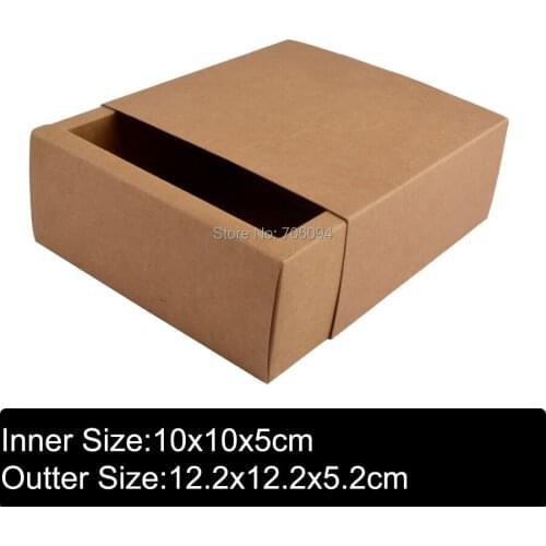 12.2x12.2x5.2CM 30pcs Cosmetic kraft drawer paper box Brown kraft handmade gift boxes custom slide box logo