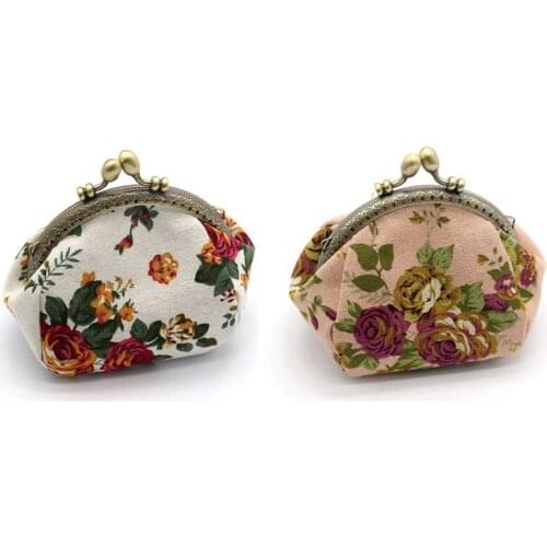 2Pcs Wallet,Lady Vintage Flower Mini Coin Purse Wallet Clutch Bag - Pink & White