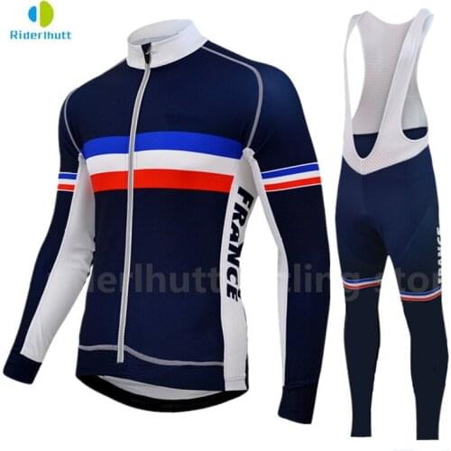 2019 France cycling team blue mens long sleeve cycling jersey Pants sets Spring/autumn racing clothing Pro Cycling Team clothes