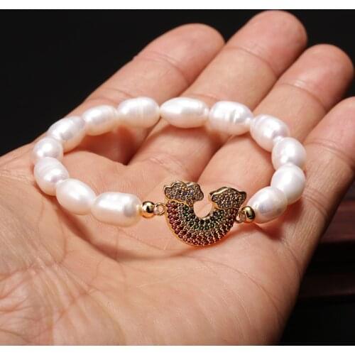 2020hotsale Natural Freshwater Pearl Beaded Plastic Elastic Rope CZ Connector Charm Dainty Unisex Bangle Bracelet Daily Jewelry