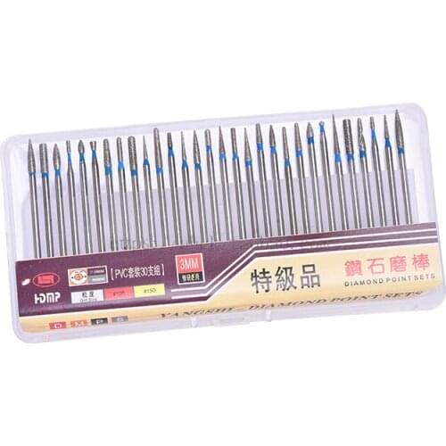 30Pcs 2.35mm Shank Diamond Grinding Bur Drill Bits Sets For Dental Grinding