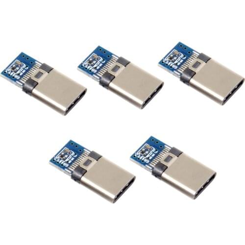 5pcs/lot OTG Host Type DIY 24pin USB Type C USB-C Male 5.1k Resistor with Black Housing Cover