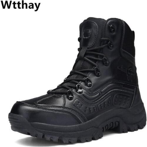 Tactical Military Combat Boots Men Genuine Leather US Army Hunting Trekking Camping Mountaineering Desert Winter Shoes Wtthay