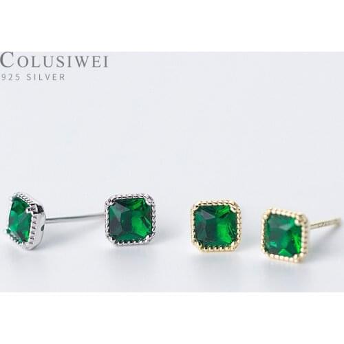 Colusiwei Hot Sale Fashion Geometric Square Stud Earrings for Women Elegant Green CZ Real 925 Sterling Silver Fine Jewelry