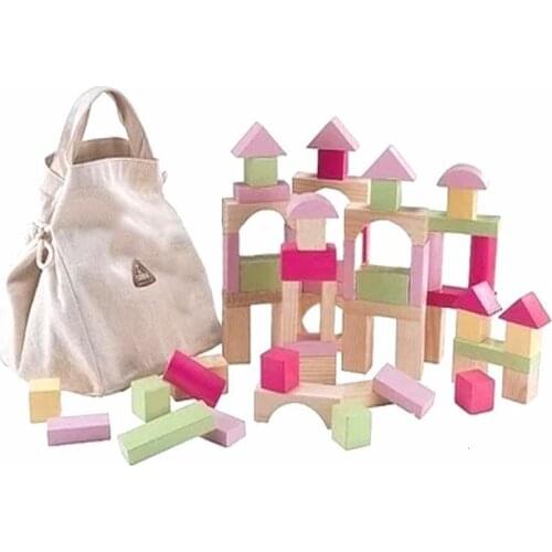 Wooden Block Blue Pink 100PCS Building Blocks Childrens Toys 3-7 Years Old