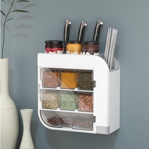 Kitchen Knife Holder Condiment Seasoning Shelf Salt Shaker Multifunctional Wall-Mounted Chopsticks Storage Box