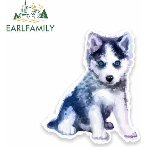 EARLFAMILY 13cm x 13cm Husky Puppy Watercolour Graffiti Car Sticker Anime Body For Car Vinyl Car Wrap Personality Stickers