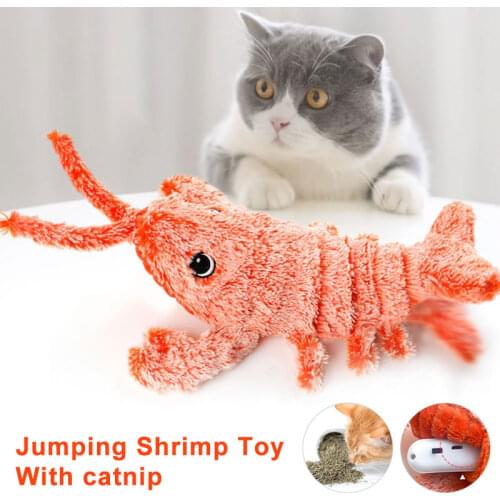 Electric Jumping Shrimp Cat Chew Toys with Catnip Plush Cat Products for Kitten Moving Cat Accessories Cute Biting Pet Supplies