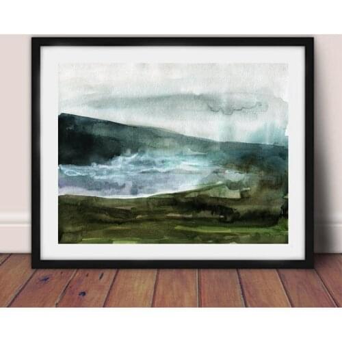 Mountain Landscape Abstract Watercolor Picture Nature Scenery Scandinavian Poster Canvas Print Nordic Decor Wall Art Painting