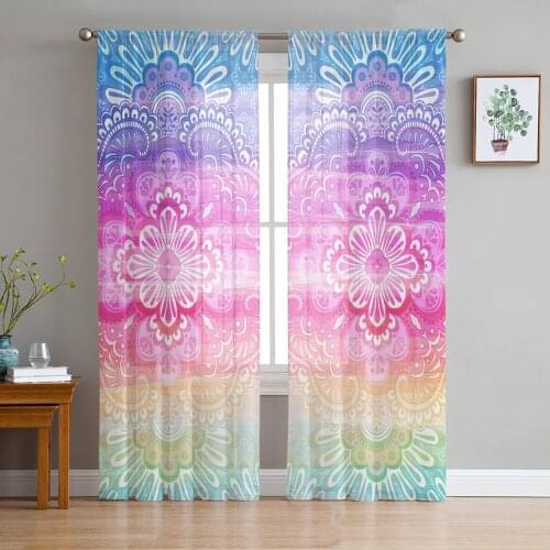 Indian Traditional Pattern Sheer Curtains for Living Room Modern Voile Curtain Bedroom Tulle Curtains Window Drapes Decor