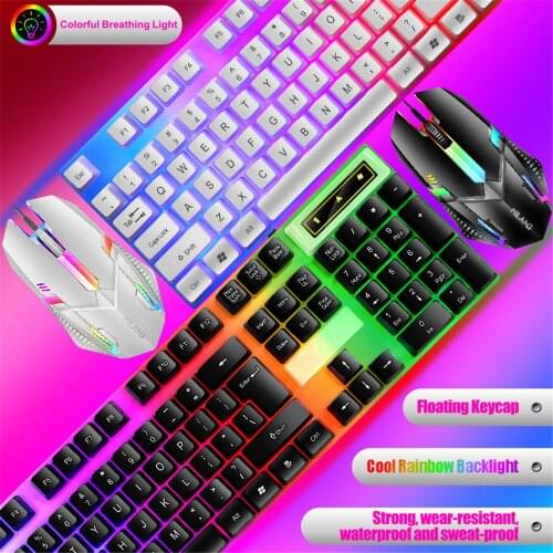 Keyboard and Mouse Rainbow LED Backlight USB Multimedia Ergonomic T6 Gaming Keyboard for PC Laptop Computer Users Gamers