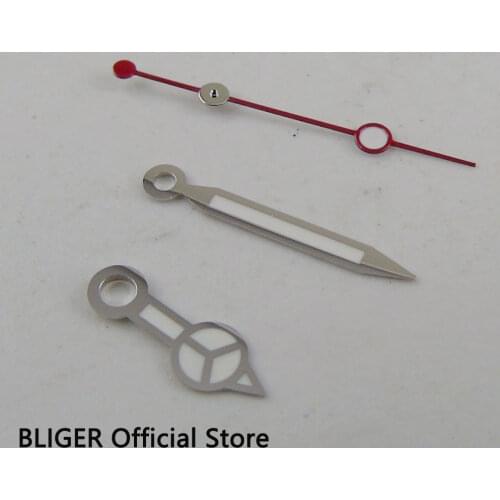 Fashion BLIGER red second hand silver color edge white luminous watch hands fit Miyota 8215 8205 821A movement HS10