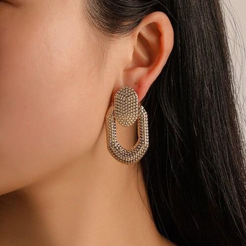 Fashion Gold Color Water Droplets Pattern Alloy Rugged Matte Earrings Hyperbole U-shaped Earrings for Women New Jewelry
