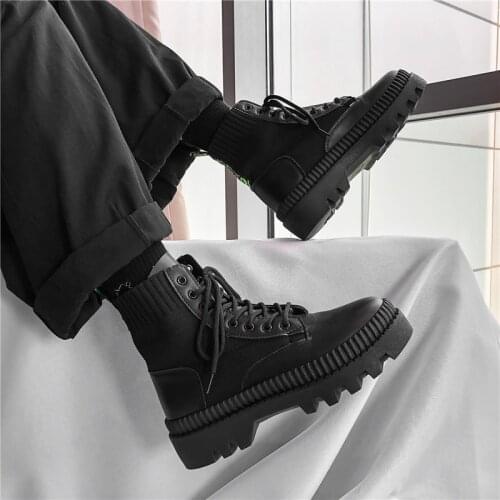 2021 Autumn Men Chelsea Martens Boots Leather Black Ankle Boots Men Platform Boots High Top British Outdoor Retro Tooling Boots