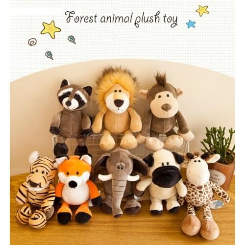 25cm Stuffed Animals Soft Plush Toy Cartoon Cute Elephant Monkey Raccoon Fox Lion Tiger Plush Animal Dolls For Kids Gifts