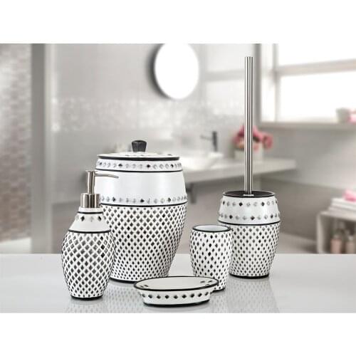 5 pcs Bathroom Suite Set Made in Turkey DIAMOND Dispenser Toilet Tooth Brush Soap Holder Rack Wedding Gift Washing Toothpaste