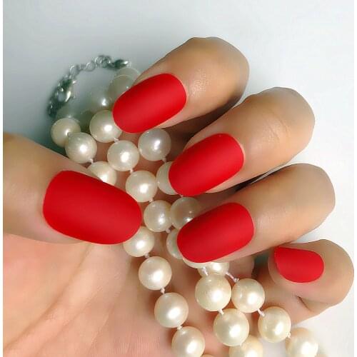 Wholesale Coffin Fake Nails Matte Wine Red Frosted Press On Nails Coloured White Black Peacock blue False Nails 20 Colors