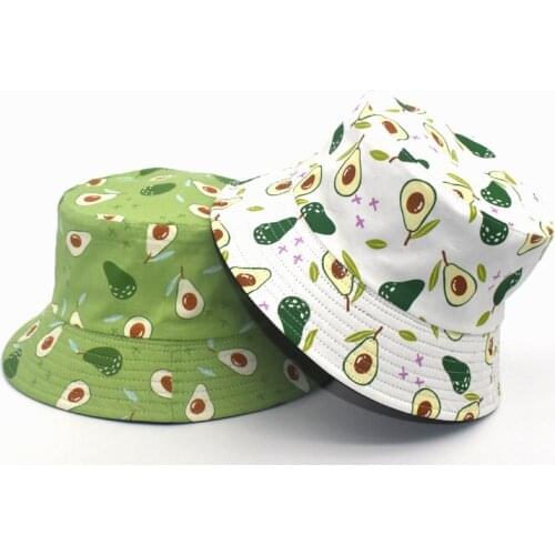 Panama Bucket Hats Women Men Reversible Fruit Strawberry Avocado Print Fisherman Hat Casual Harajuku Hip Hop Bucket Cap