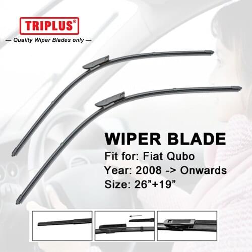 Front Wiper Blade for Fiat Qubo (2008-now) 1 set 26"+19",Flat Aero Windscreen Beam Wiper,Boneless Windshield Soft Wiper Blade