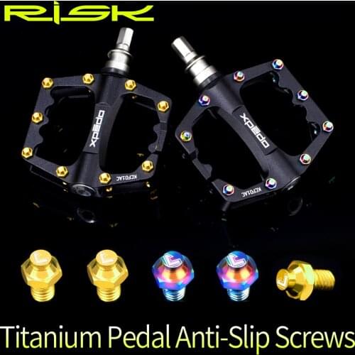 RISK 8pcs/lot Titanium Alloy Anti-skid Bolts for Downhill Bicycle Pedals TC4 Ti Pedal Anti-slip Screws for XC AM DH Bike M4*8mm