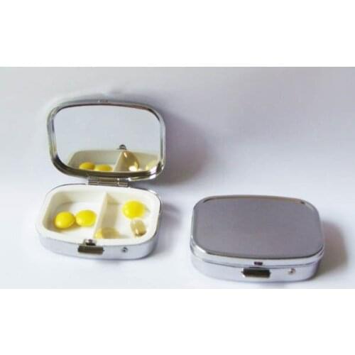 100PCS Rectangle Metal Pill Boxes Organizer DIY Medicine Case Holder 2 Compartments Silver Free Shipping