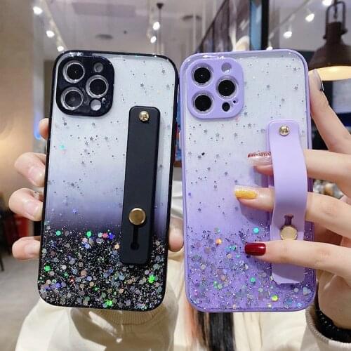 Luxury Bling Glitter Silicone Holder Phone Case For iPhone 12 11 Pro XS Max SE XR X 8 7 6 Plus Ultra-thin Cute Lanyard Cover