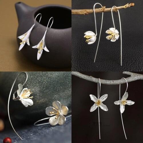 XIYANIKE 925 Sterling Silver Vintage Lotus Flower Drop Earrings For Women Elegant Lady Jewelry Party Gifts Pendientes