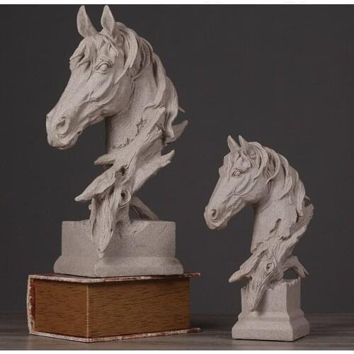NORDIC HORSE BUST SCULPTURE ANIMAL SHAPE LIVING ROOM BOOKCASE TV STAND SANDSTONE CRAFTS CREATIVE DECORATION L3329