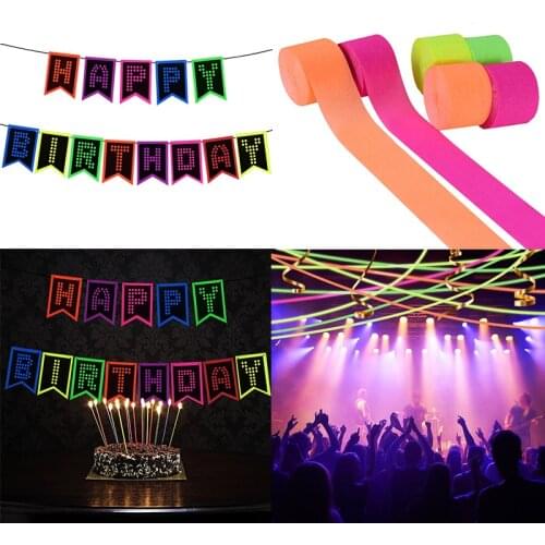 Glow Pennant Flag Banners Neon Crepe Paper Black Light Party Garland Fluorescent Ornament for Happy Birthday Wedding Decorations