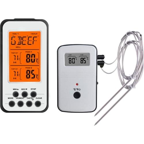 BBQ Meat Thermometer Kitchen Meat Thermometer LCD Screen Digital Remote Cooking Food Grill Barbecue Temperature With Probes 1pcs