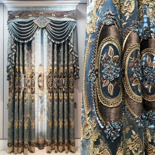 FYFUYOUFY European style flocked Bronzing jacquard curtain sitting room Bedroom wedding decoration Retro court Decorative fabric