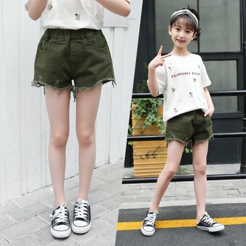 High Quality 2020 New Summer Childrens Broken Holes Short Girls Shorts Big Children Pure Cotton Shorts Kids Casual Shorts