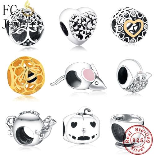 FC Jewelry Fit Original Brand Charm Bracelet 925 Silver Cartoon Animal Mini Mouse Pink Color Enamel Bead Making Berloque 2019