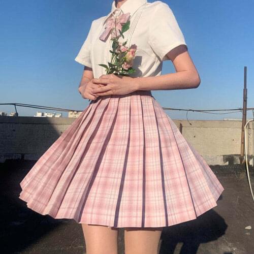 Pink Plaid Pleated Mini Skirt Woman Harajuku lolita E Girl indie Clothes kawaii Japanese School Uniform y2k Aesthetic Skirts