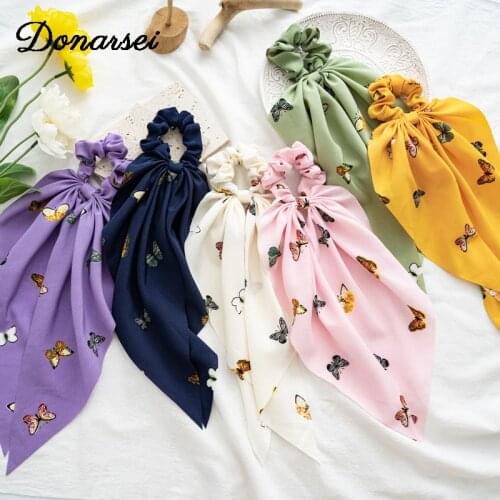 2021 New Fashion Butterfly Hair Band For Women Chiffon Hair Scrunchie Horsetail Print Hair Scarf Girls Hair Ties Hair Accessory