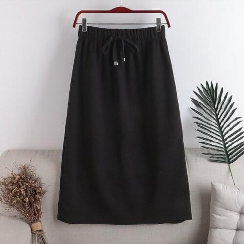 Elastic waist tether bow split hem skirt female 2020 Women autumn and winter new style high waist slim mid-length style Skirt