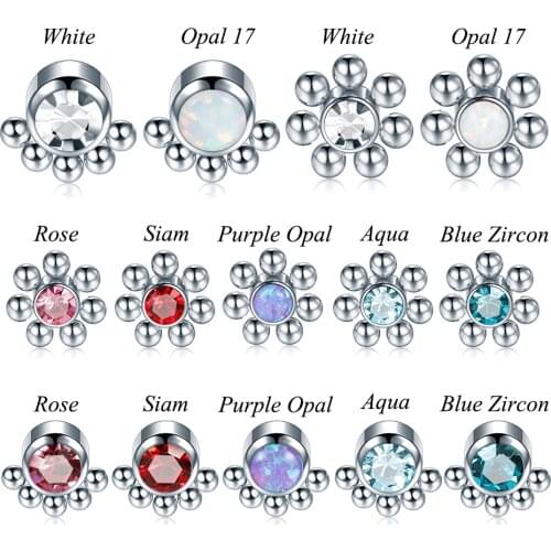 1Pc Stainless Steel Microdermal Piercing Opal Crystal Dermal Top Skin Diver Hide in Surface Dermal Piercing Sexy Body Jewelry