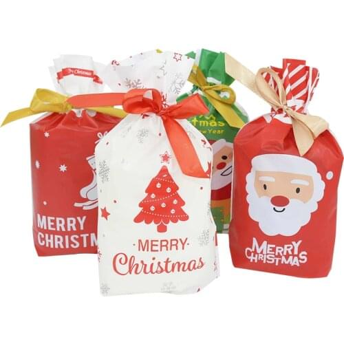 10pcs/lot Christmas Wedding Candy Cookie Gift Bag Drawstring Pocket Cupcake Biscuit Hand Made DIY Plastic Packaging Bags