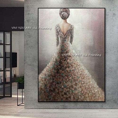 100% Hand-painted Women With Flower Dress Figure Oil Painting Canvas Professional Large Size Pictures For Home Wall Decoration