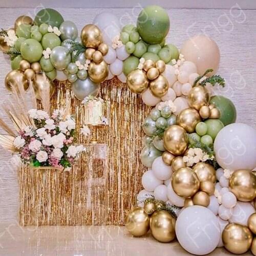 141pcs Chrome Gold Green Pastel Baby White Balloons Garland Arch Kit Green Balloon For Birthday Wedding Baby Shower Party Decor