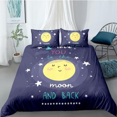 2/3PCS Cartoon Moon Night Duvet Cover Set Comforter Bedding Set Love Poem Quilt Cover Single Double Queen King Size Home Textile
