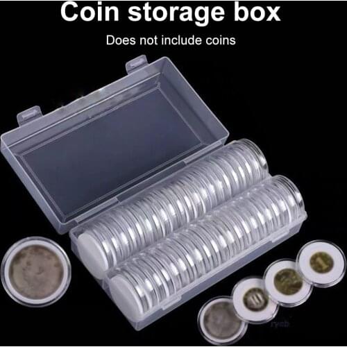 40 Pcs 46mm Coin Capsules With 40 Round Foam Gasket And 1 Plastic Storage Box For 16 20 25 27 30 38 46mm Coin Collection