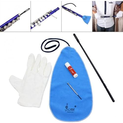 5pcs/set Flute Cleaning Tools Care Suit Tube Cloth + Cleaning Rod + Screwdriver + Cork Paste + Gloves