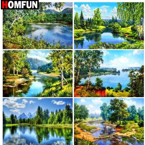 HOMFUN Full Square/Round Drill 5D DIY Diamond Painting "Trees & lake landscape" Embroidery Cross Stitch 5D Home Decor Gift